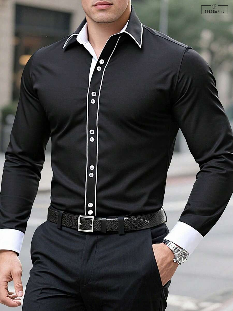 Bold Printed Men's Long Sleeve Shirt: Casual Business Street Style, Loose Fit