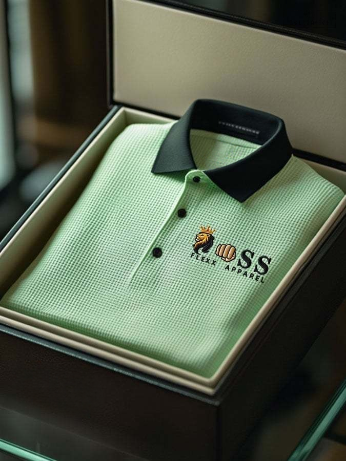 Comfortable Men's Waffle Knit Letter Print Polo Shirt, Business Casual Style