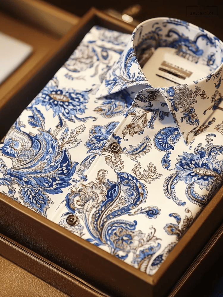 Elegant Floral Paisley Print Men's Long Sleeve Button-Down Casual Shirt