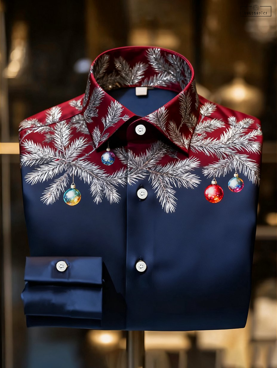 Luxury Men's Festive Christmas Party Button-Down Shirt - Long Sleeve