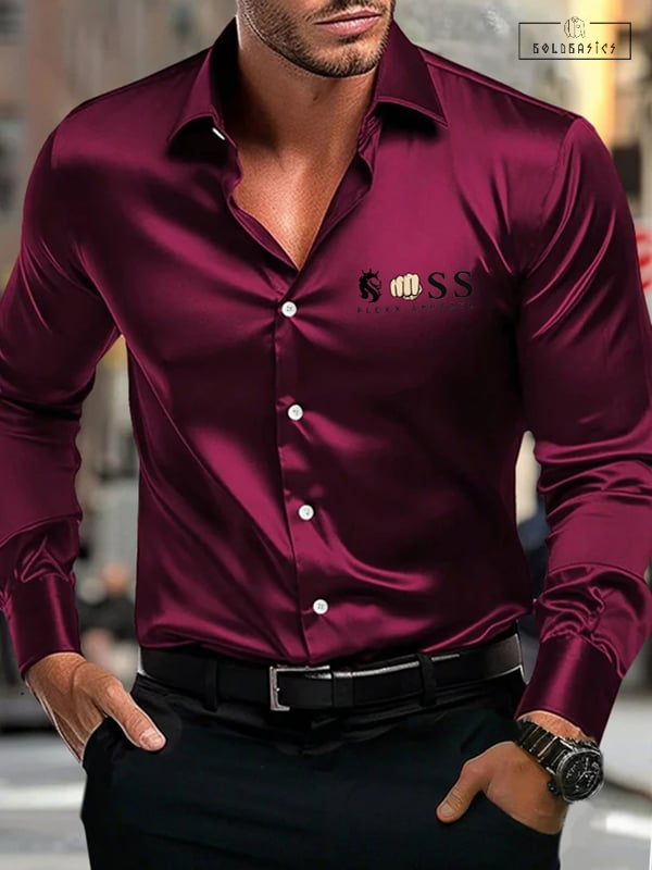Luxury Men's Silk-Feel Cotton Blend Long Sleeve Shirt Business Casual