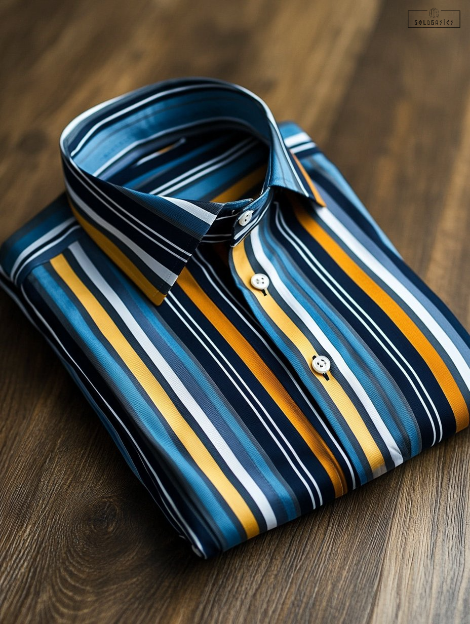 Men's Casual Vintage Striped Luxe Long Sleeve Button-Up Shirt with Pockets