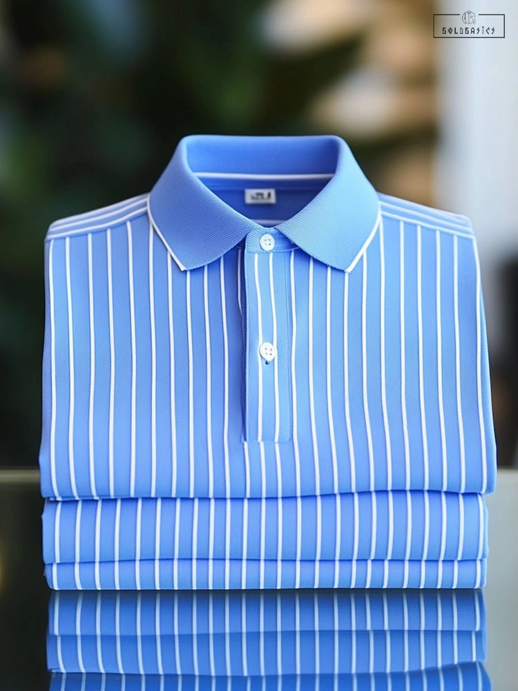 Men's Classic Striped Short Sleeve Polo Shirt: Breathable, Stylish, Button-Down Comfort