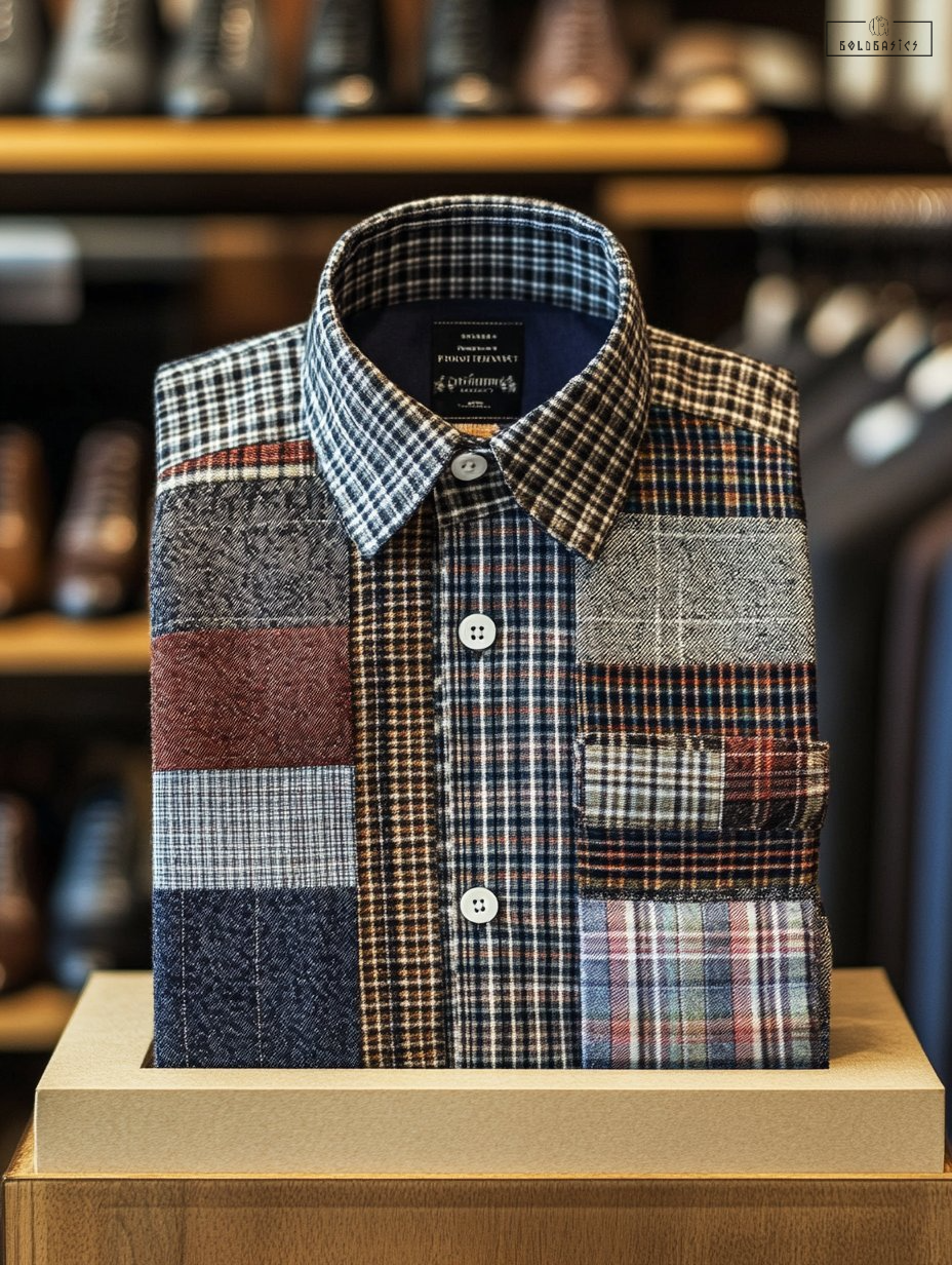 Men's Contrast Color Striped Luxury Business Long Sleeve Shirt with Buttons