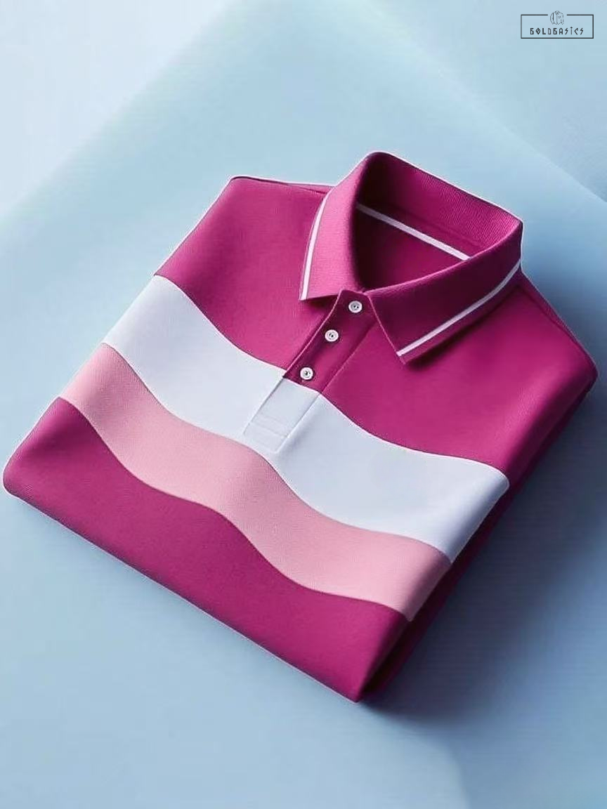 Men's Elegant Striped Short Sleeve Business Casual Polo Shirt - Premium Polyester Comfort