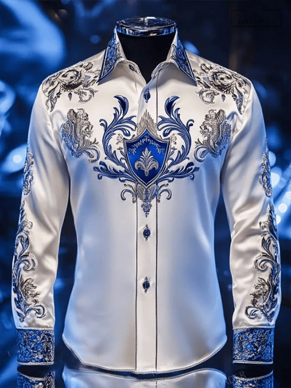 Men's Luxurious Tribal Baroque Print Long Sleeve Button-Down Casual Shirt