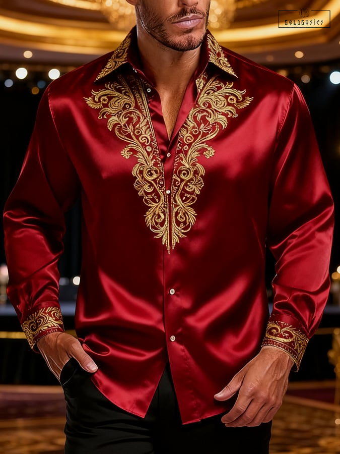 Men's Luxury Contrasting Print Business Casual Long-Sleeved Shirt Cotton Blend