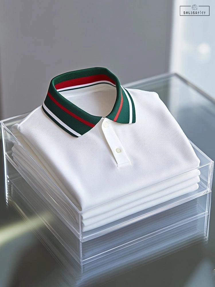 Men's Premium Classic Business Casual Short Sleeve Polo Shirt with Logo Buttons