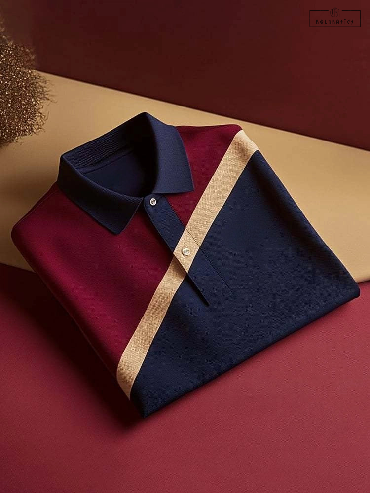 Men's Premium Classic Business Casual Short Sleeve Polo Shirt with Logo Buttons