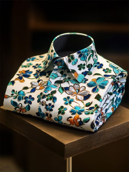 Men's Relaxed Fit Floral Print Cotton Blend Long Sleeve Casual Shirt