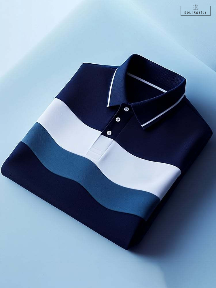 Men's Stylish Colour Block Stripe Business Casual Button Short Sleeve Polo Shirt