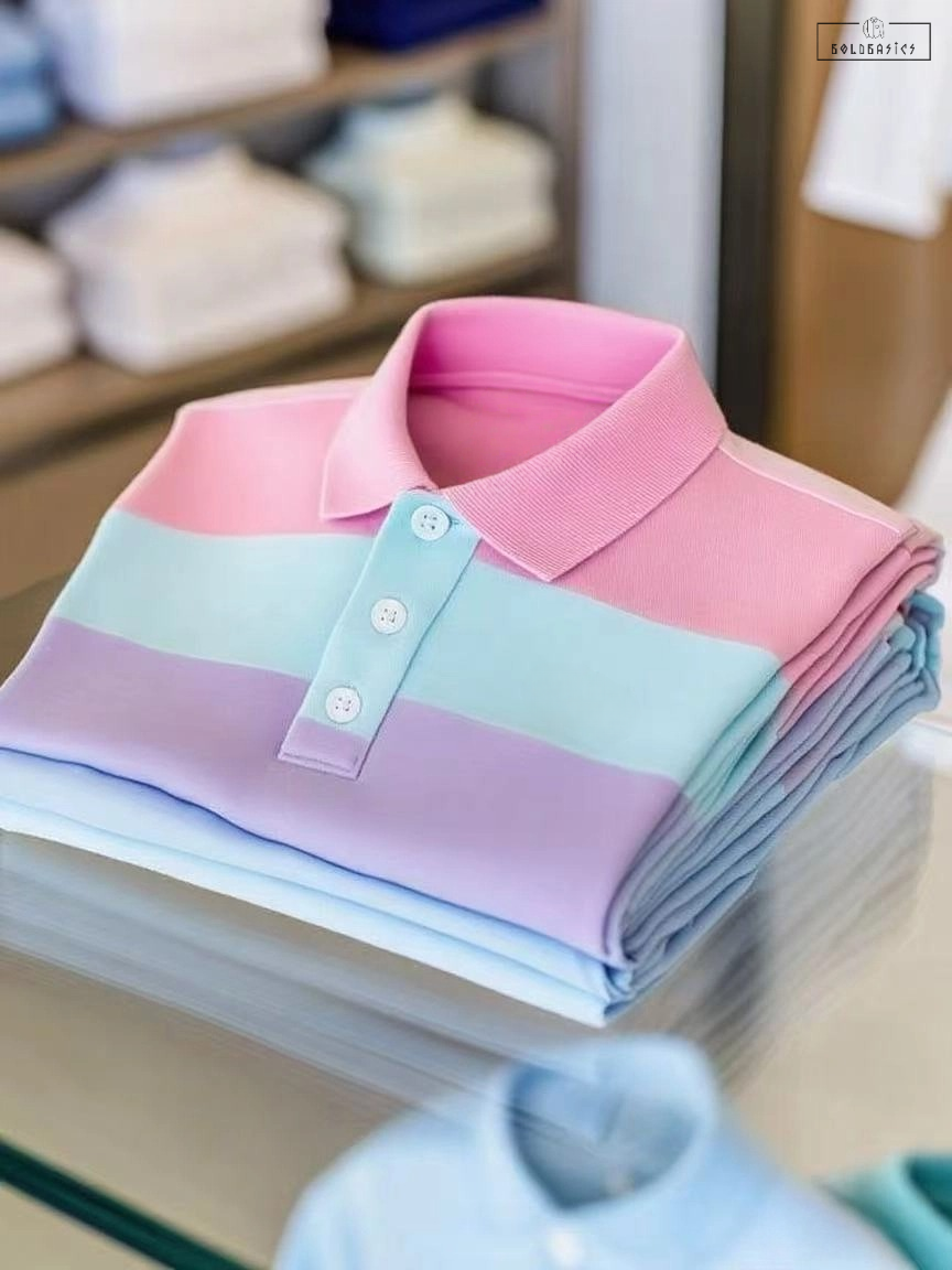 Men's Stylish Colour Block Stripe Business Casual Button Short Sleeve Polo Shirt