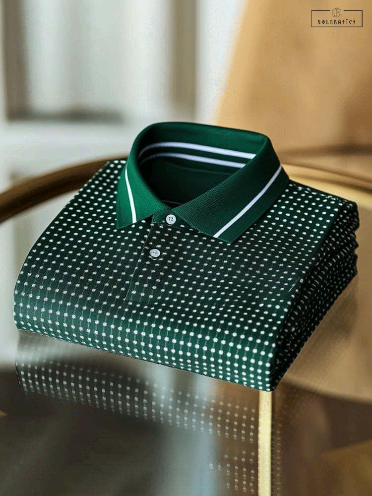 Premium Men's Dotted Polo Shirt: Smart Casual, Breathable, Logo Button, Short Sleeve