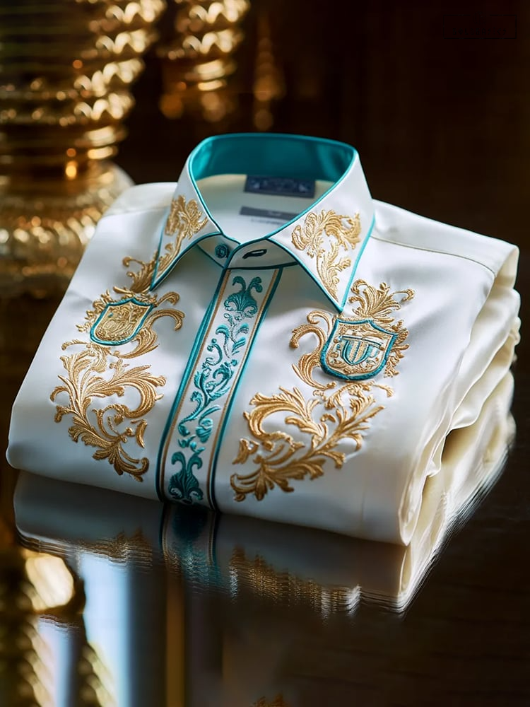 Premium Men's Luxury Satin Floral Print Long Sleeve Button-Down Shirt